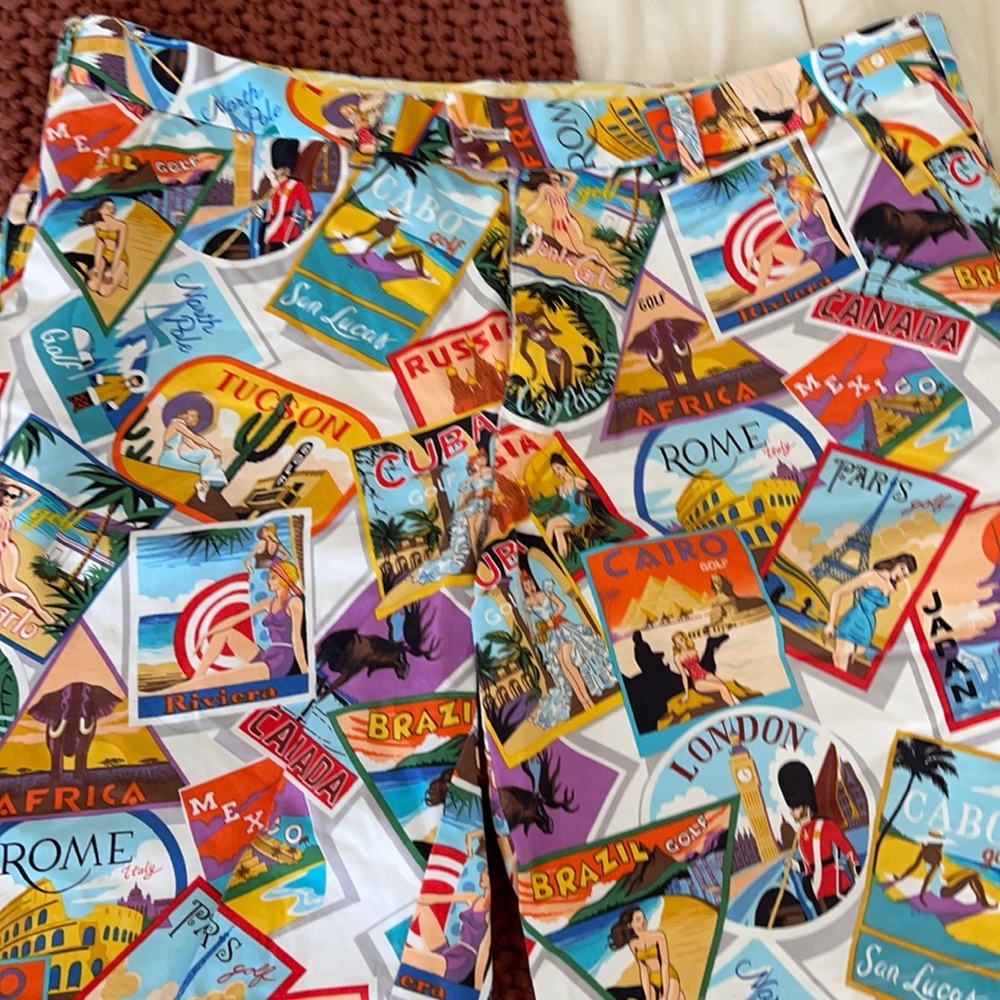 Loudmouth White Multicolor Travel-Stamp Print Men’s Athletic Shorts